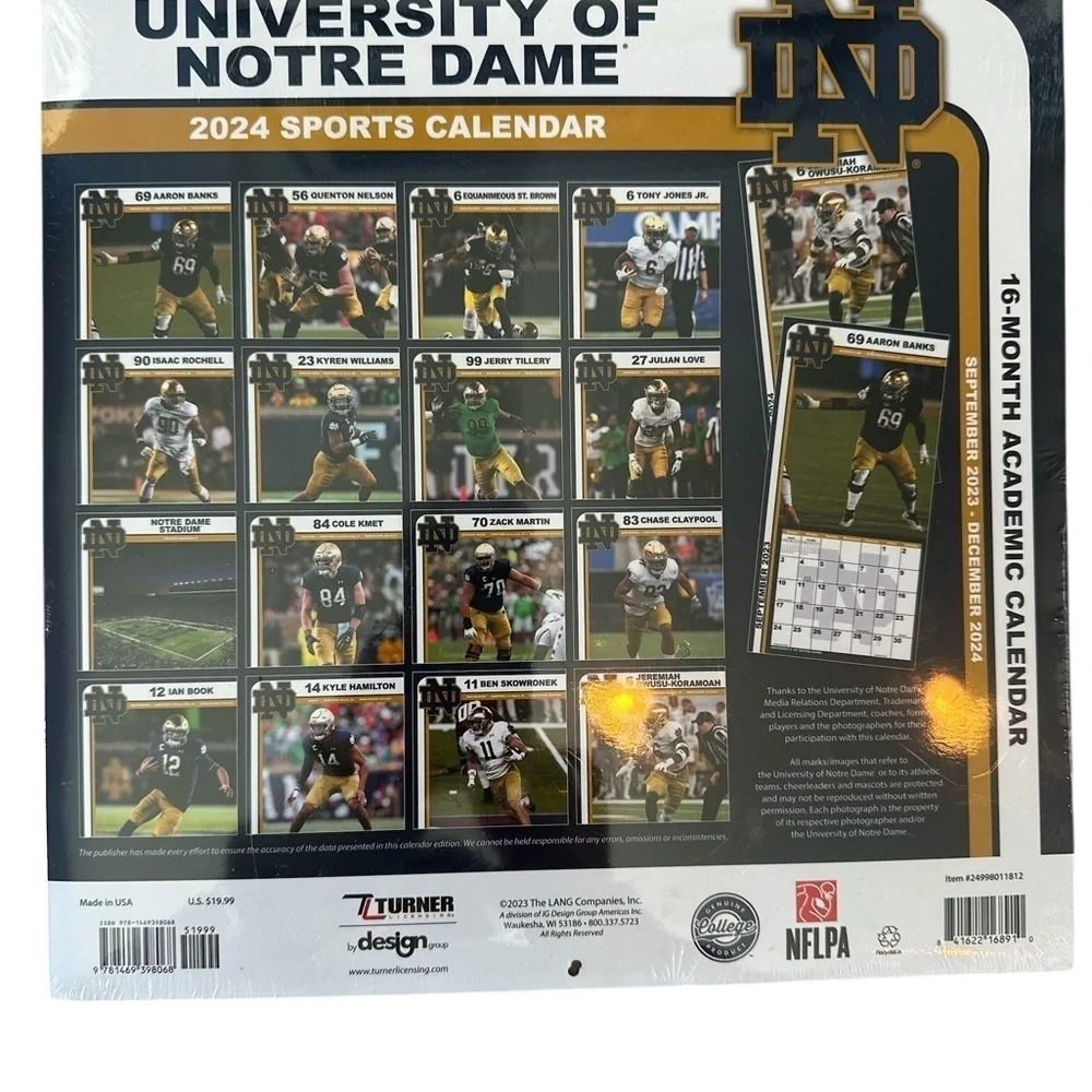 New Notre Dame Fighting Irish Football 12x12 Wall Calendar 2023/2024 by Turner